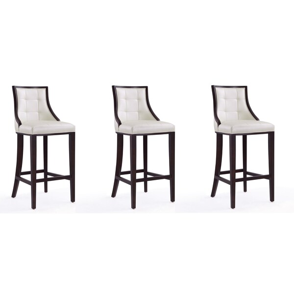 Manhattan Comfort Fifth Avenue Bar Stool in Pearl White and Walnut (Set of 3) 3-BS007-PW - main